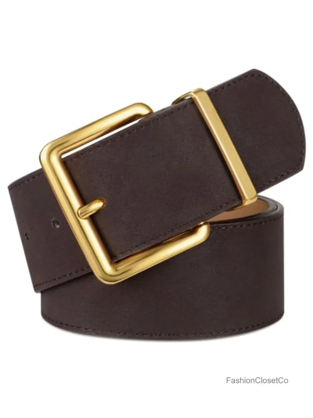 XZQTIVE Wide Suede Belt with Gold Square Buckle